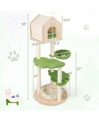 55 Inch Tall Cat Climbing Stand with Sisal Scratching Posts and Soft Cat Bed for Indoor Kittens-Green