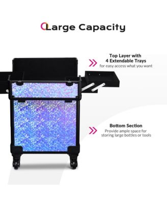 Rolling Makeup Train Case Cosmetic Trolley Organizer Mermaid Purple