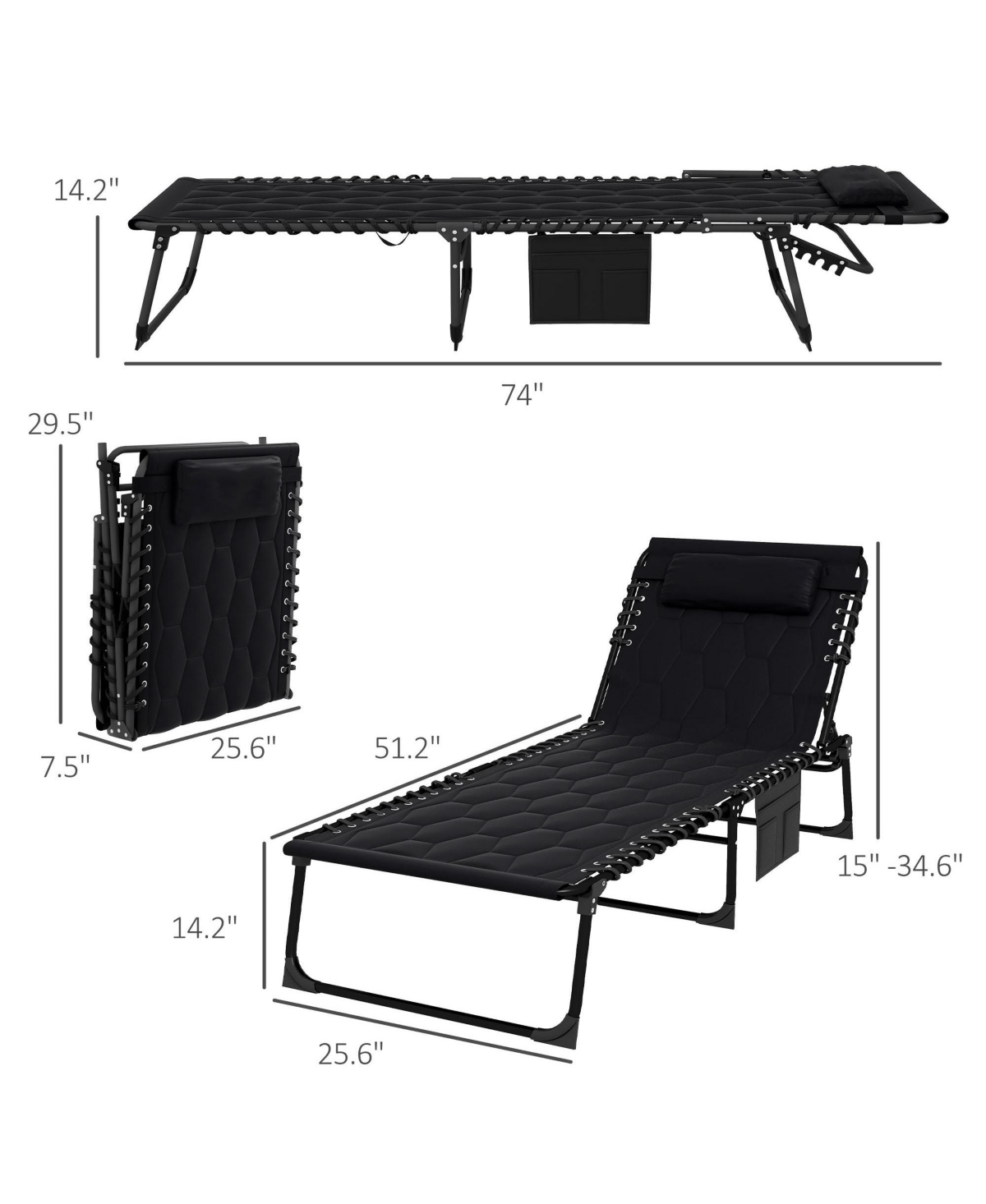 Streamdale Furniture Folding Lounge Set with 5-Level Reclining Back & Padded Seat