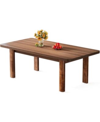 Wood Dining Table for 4-6 People, 63-Inch Farmhouse Kitchen Table with Solid Wood Legs, Rectangular Dinner Table
