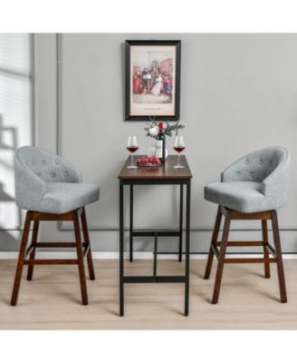 Set of 2 Swivel Bar Stools with Rubber Wood Legs and Padded Back