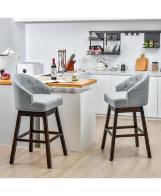 Set of 2 Swivel Bar Stools with Rubber Wood Legs and Padded Back