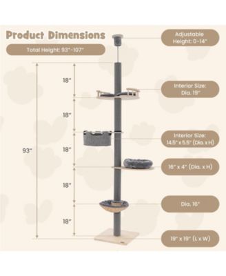 Floor to Ceiling Cat Tree with 93 Inch-107 Inch Adjustable Height-Gray
