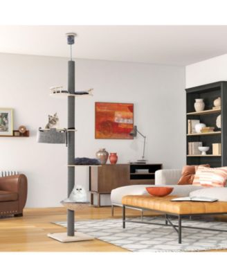 Floor to Ceiling Cat Tree with 93 Inch-107 Inch Adjustable Height-Gray