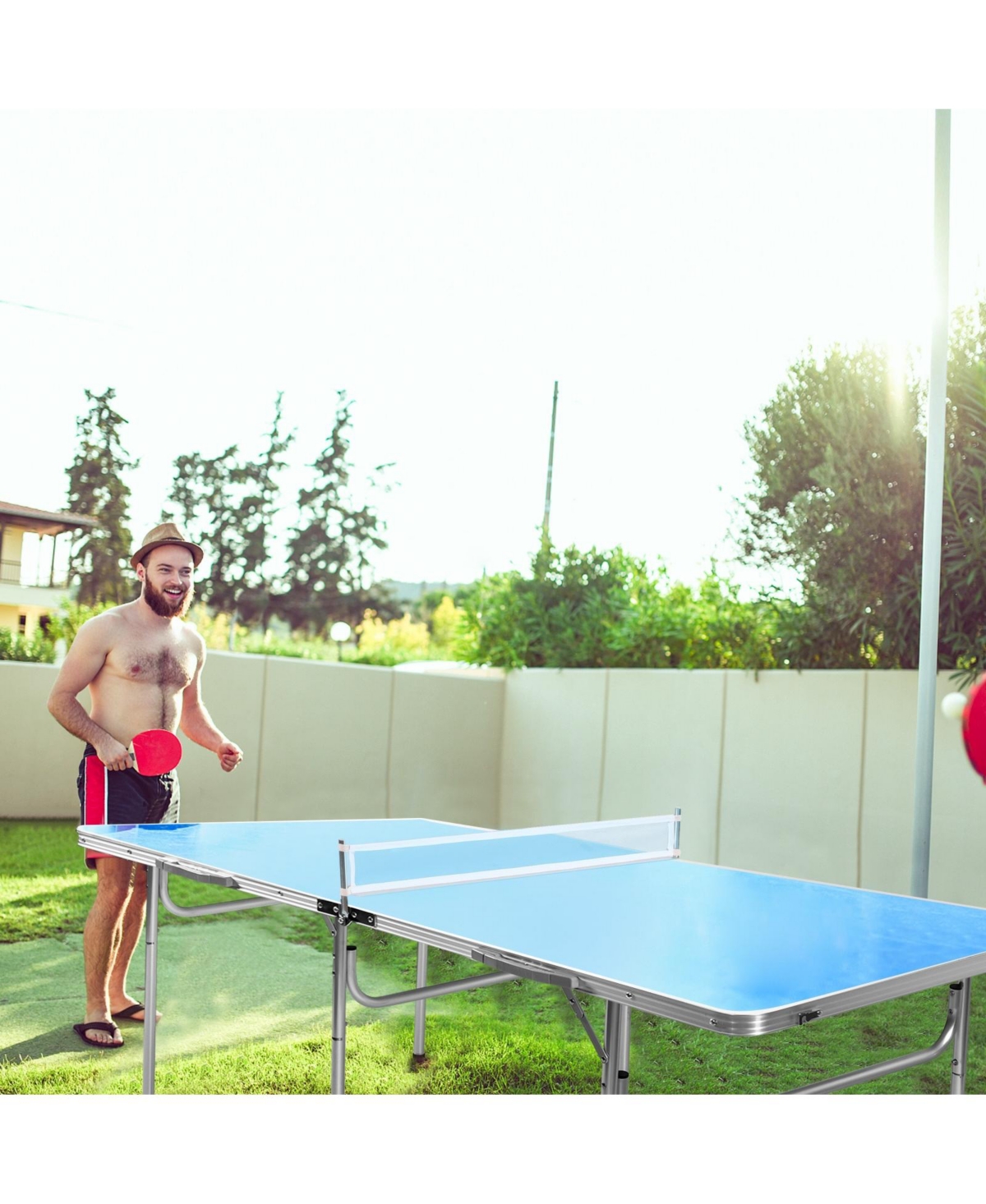 Vebreda Portable Tennis Ping Pong Folding Table with Accessories- Blue