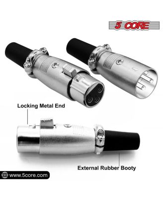 XLR Connector Male Female to 1/4 Audio Jack 3 Pin Secure Mic Plug w Locking Ends - 5 PAIR