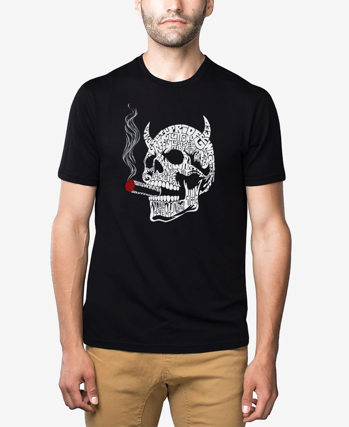Мужская футболка LA Pop Art Cotton/Poly Blend Word Art - 7 Deadly Sins Skull, цвет: Чёрный — фото 1