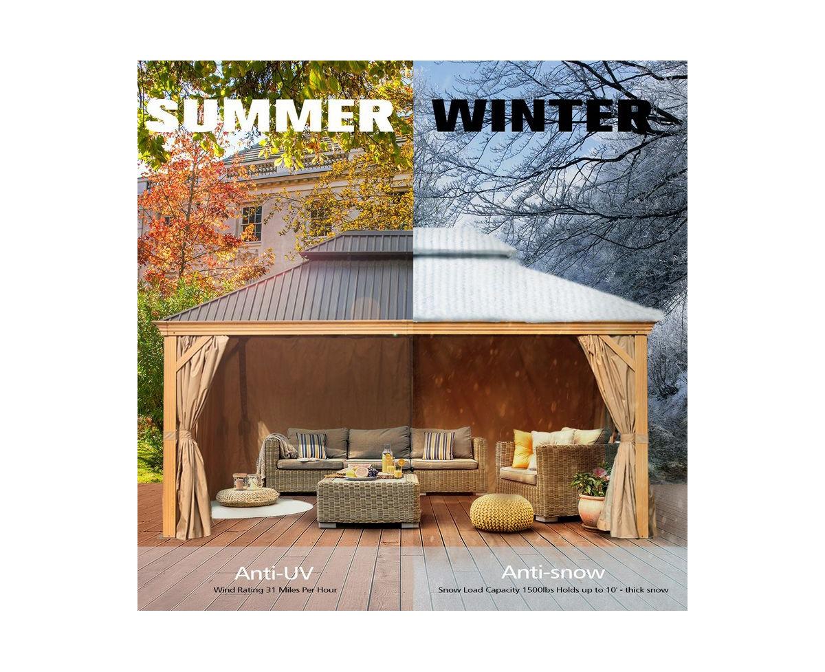 Aoodor 15.84 Ft. W X 11.9 Ft. D Aluminium Patio Gazebo -- Black