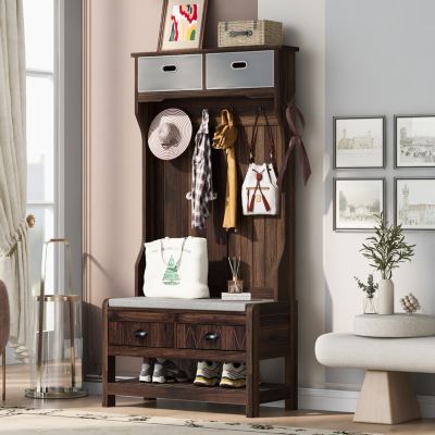 3-in-1 Hall Tree with Hooks, Bench, and Storage