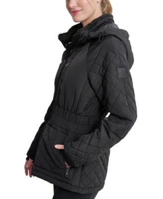 Women's Quilted Elastic-Waist Hooded Zipper Jacket