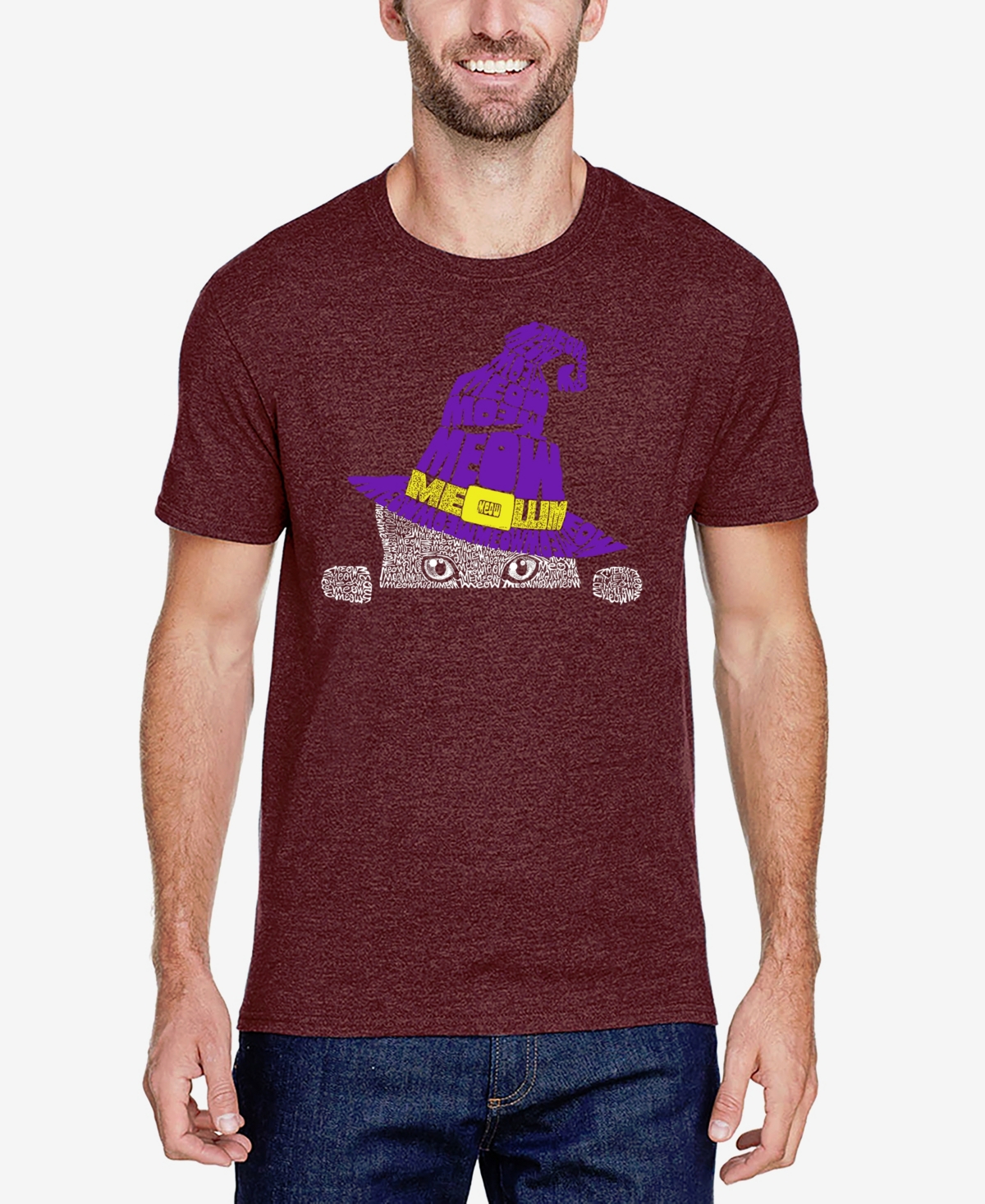 La Pop Art Men's Peeking Witch Cat Premium Blend Word Art T-Shirt