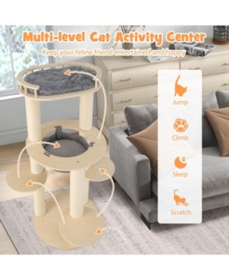 5-level Wooden Cat Tree with Padded Perch Non-woven Hammock-Gray