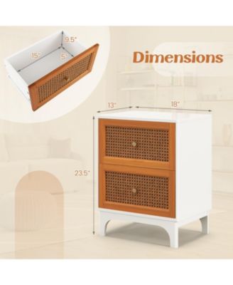 Boho Accent Table – 2 Handwoven Rattan Drawers – Stylish Nightstand for Bedroom or Living Room Storage & Decor