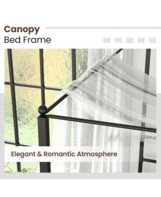 Queen Size Metal Canopy Bed Frame with Slat Support-Queen Size