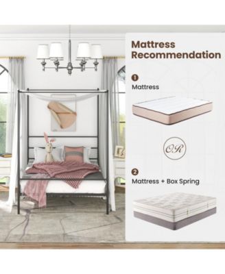 Queen Size Metal Canopy Bed Frame with Slat Support-Queen Size