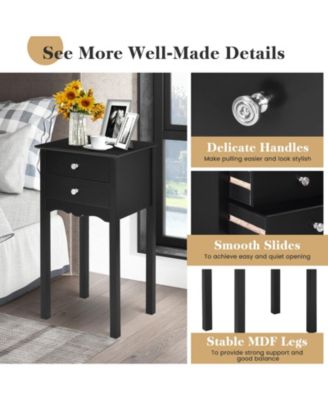 Side Table End Accent Table with 2 Drawers-White