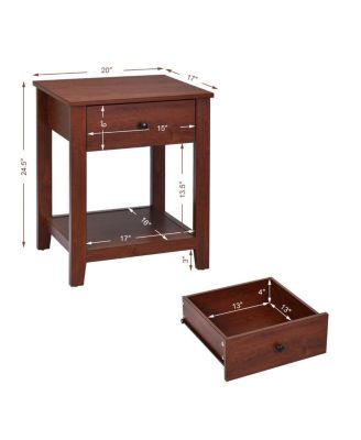 Set of 2 Nightstand with Storage Shelf and Pull Handle