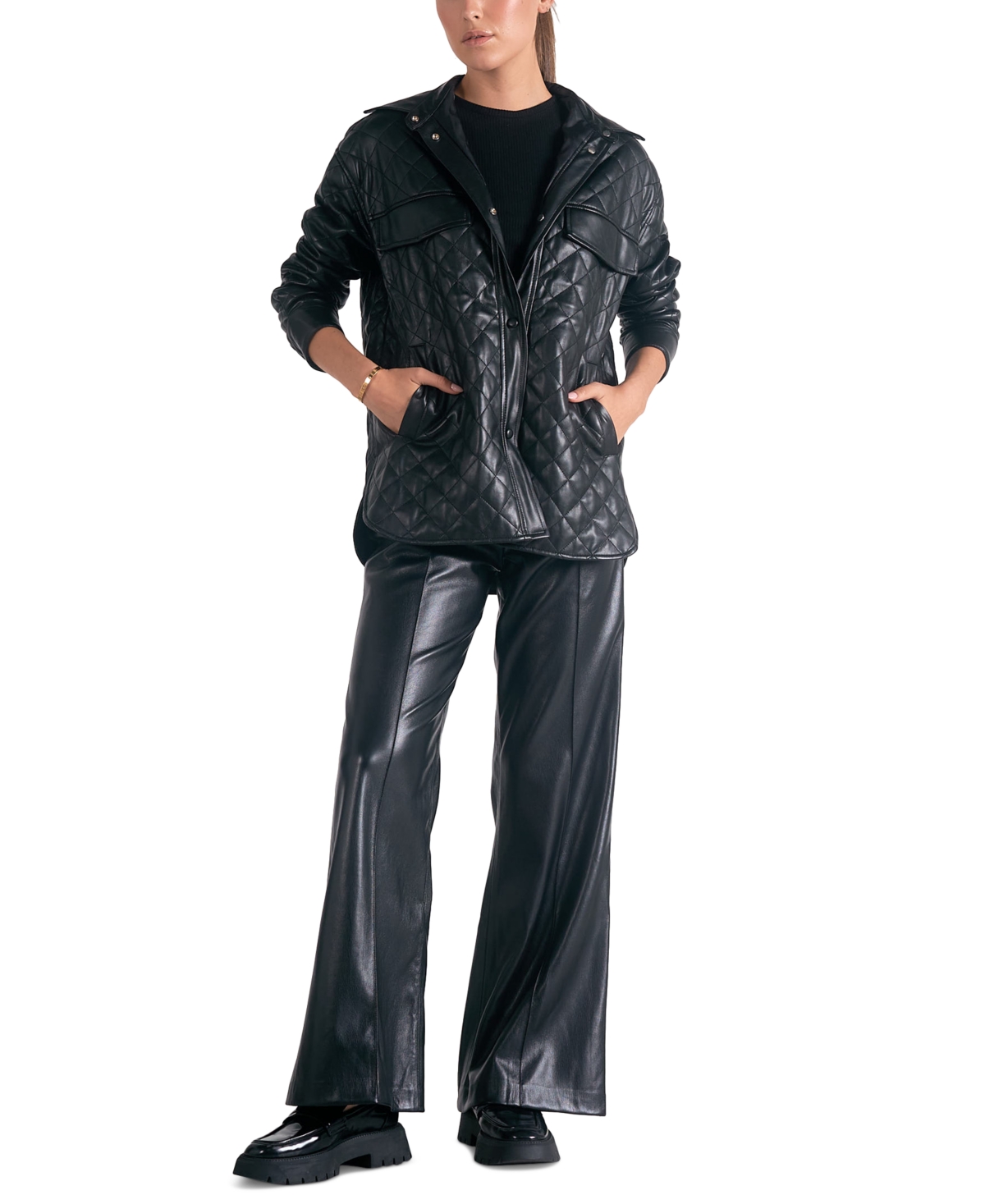 ELAN WOMEN'S COLLARED DIAMOND-QUILTED LONG-SLEEVE JACKET 