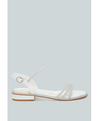 Nobbity Rhinestone Pearl Detail Flat Sandals