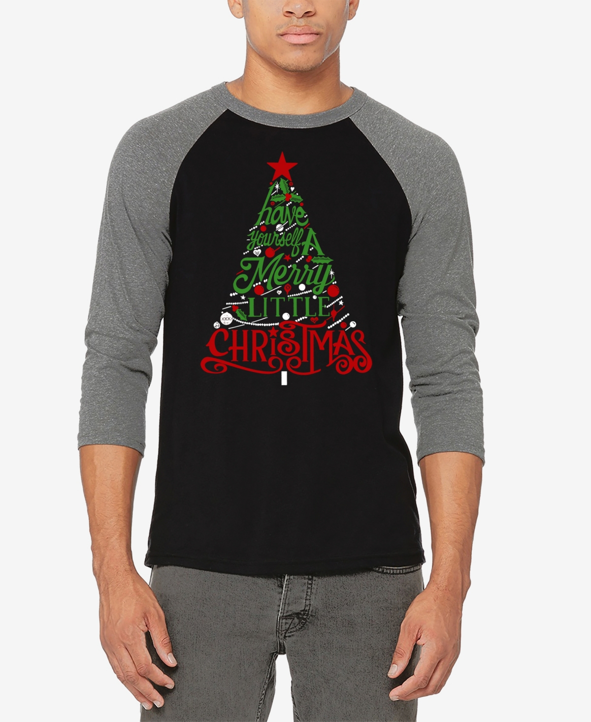 La Pop Art Men's Have Yourself a Merry Little Christmas Raglan Baseball Word Art T-Shirt -Black