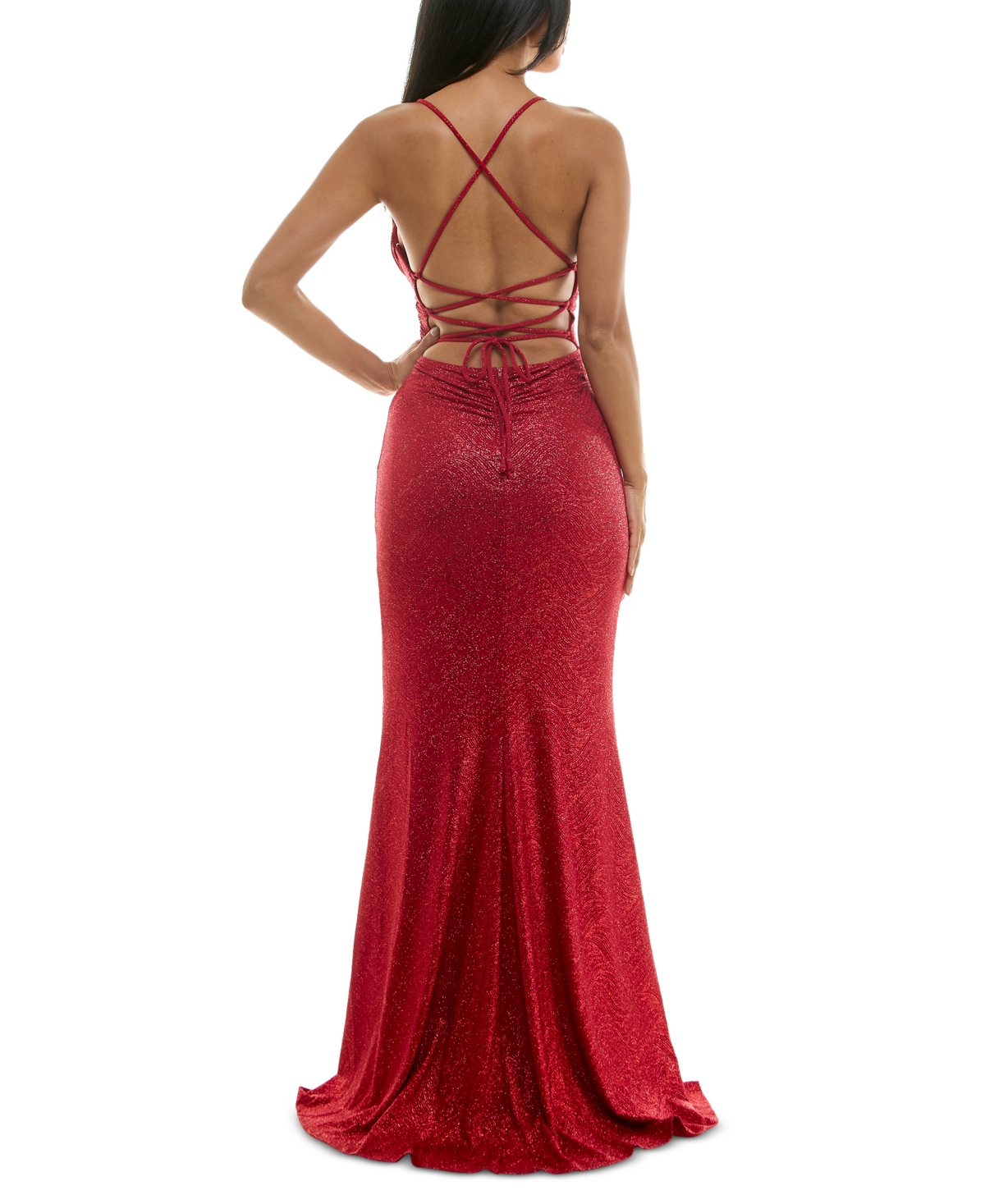 EMERALD SUNDAE JUNIORS' METALLIC-THREADED HIGH-SLIT GOWN 