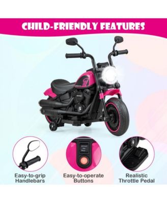 Kids Electric Motorcycle with Training Wheels and LED Headlights-Pink