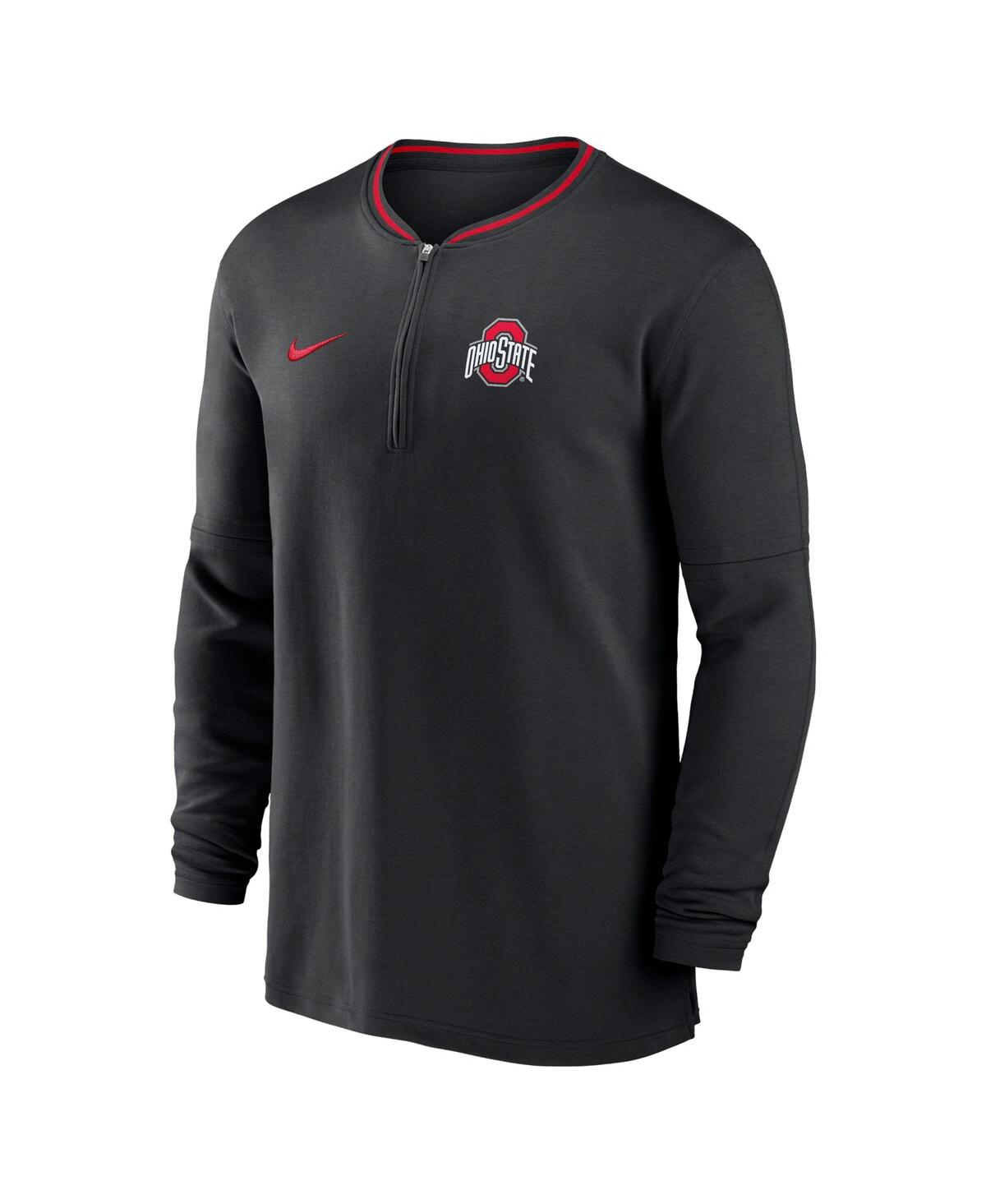 Nike Men'sOhio State Buckeyes 2024 Sideline Coach Performance Half-Zip Long Sleeve Top - Black, Red