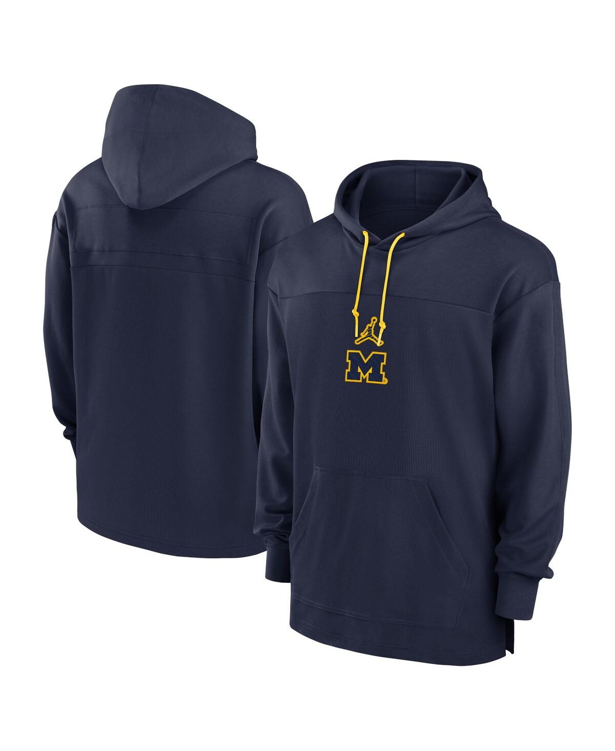Men's Navy Michigan Wolverines 2024/25 Sideline Jersey Performance Pullover Hoodie - Navy, Maize