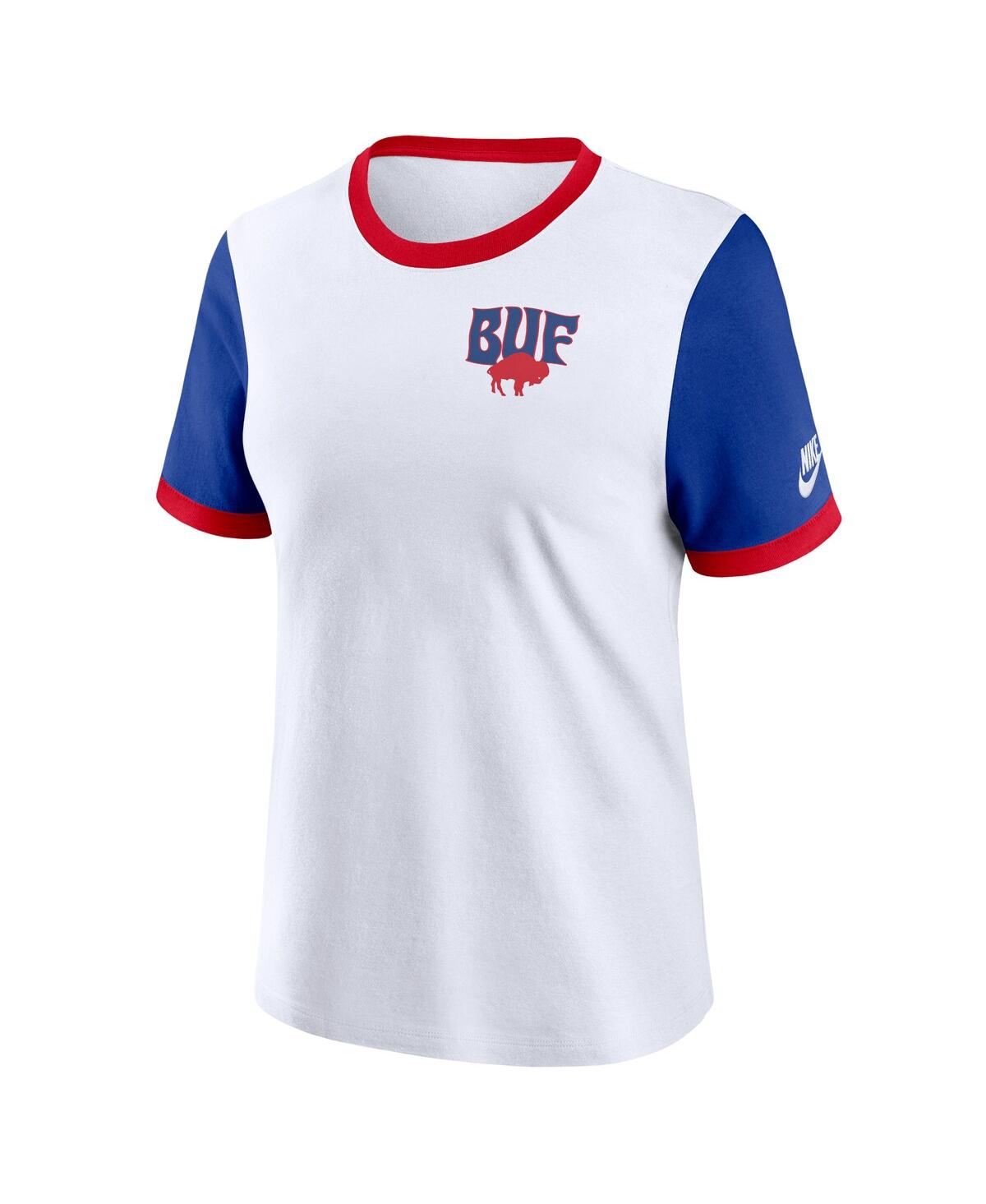 Nike Women's White/royal Buffalo Bills Rewind Ringer T-shirt In White,royal