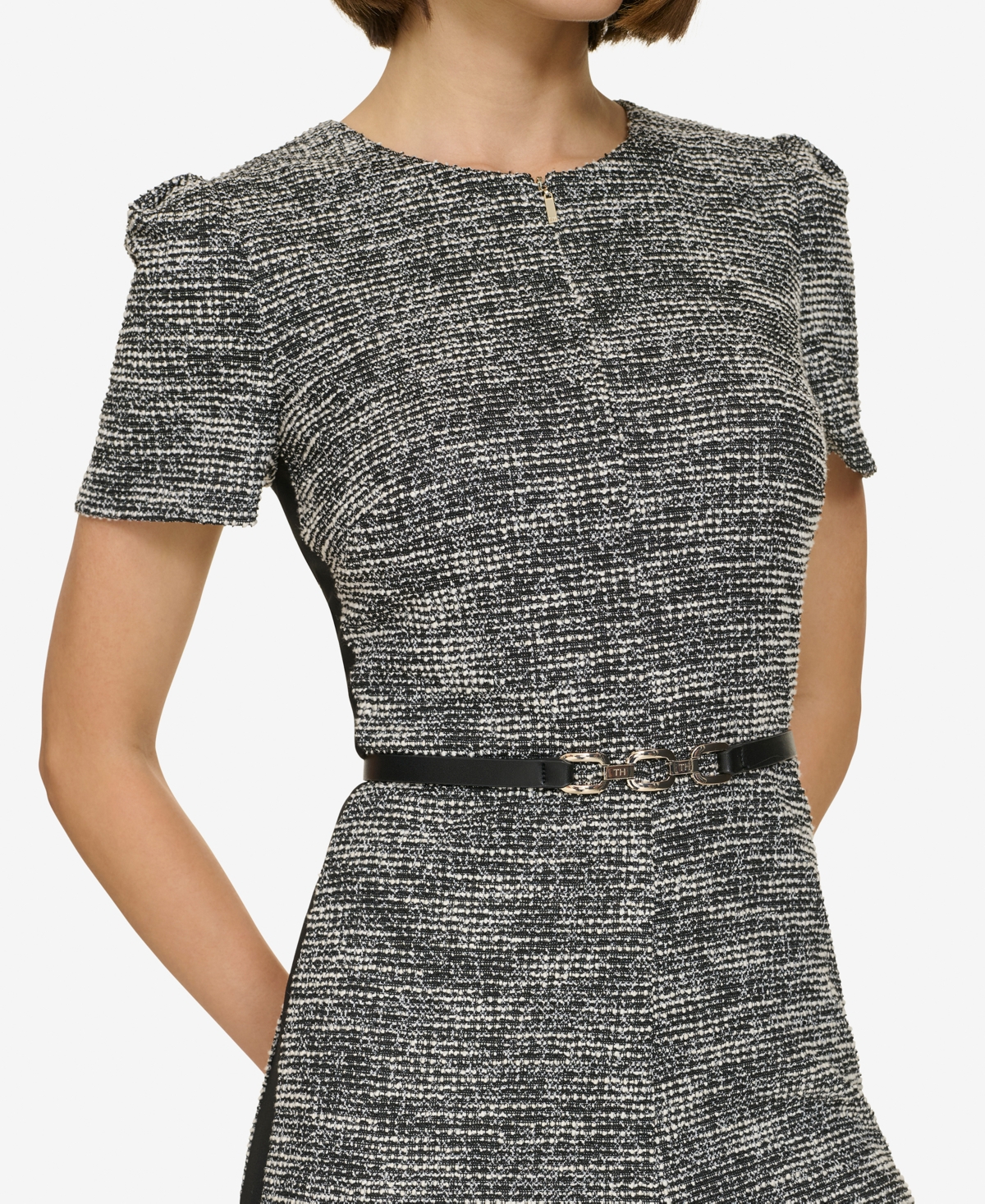 Tommy Hilfiger Women's Mixed-Media Belted Jumpsuit -Pearl