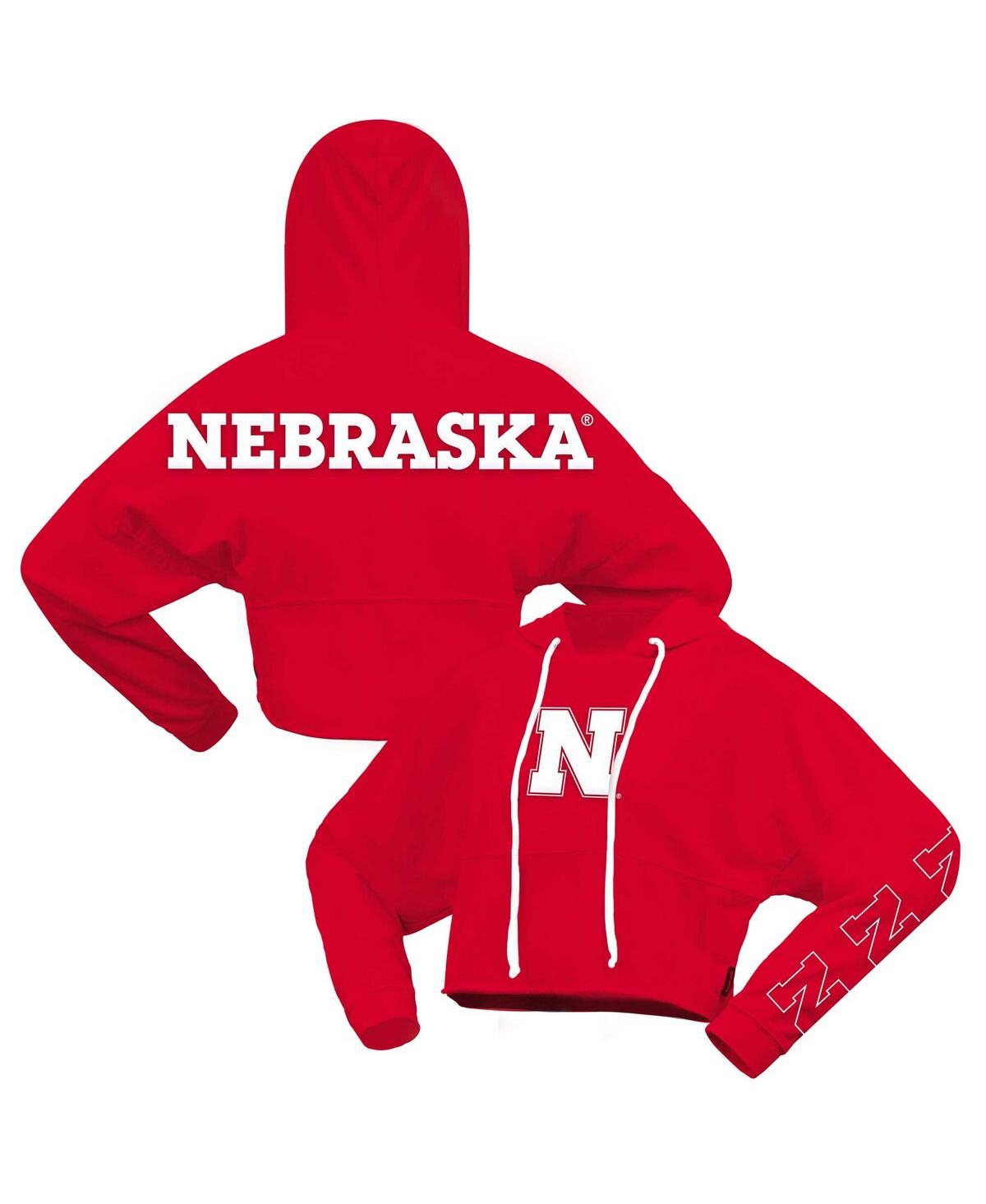 Spirit Jersey Women's Scarlet Nebraska Huskers Oversized Cropped Pullover Hoodie In Scarlet