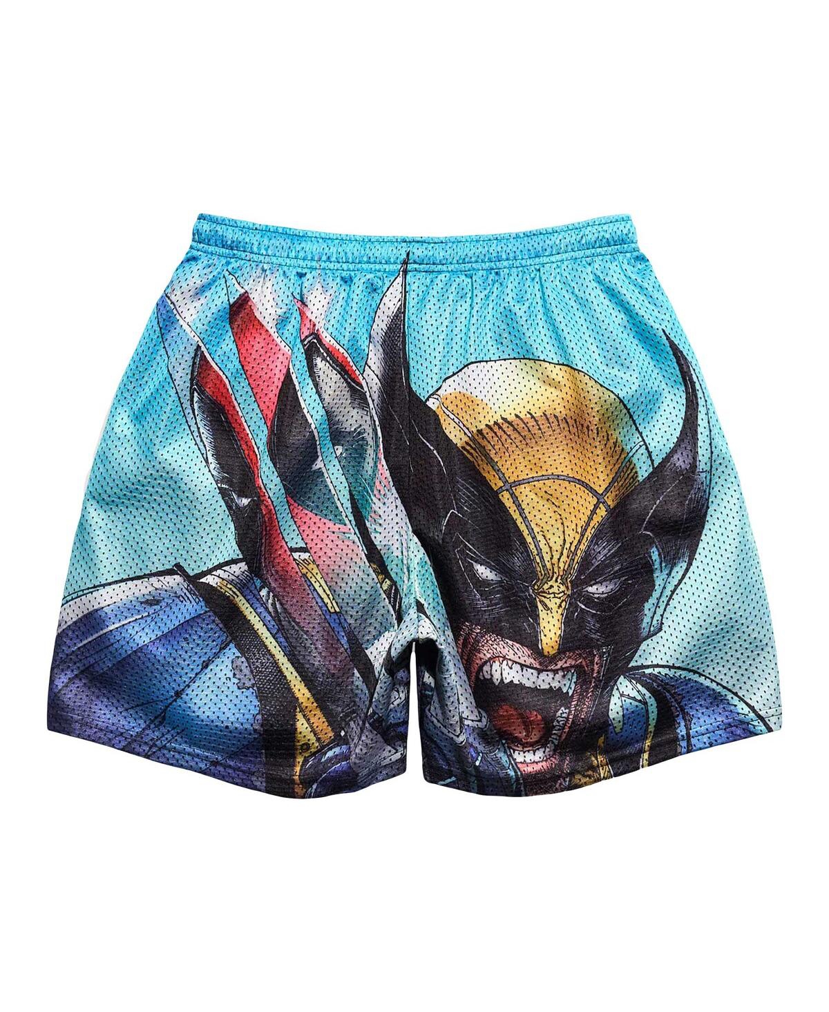CHALK LINE MEN'S LIGHT BLUE DEADPOOL WOLVERINE CLAWS RETRO SHORTS 