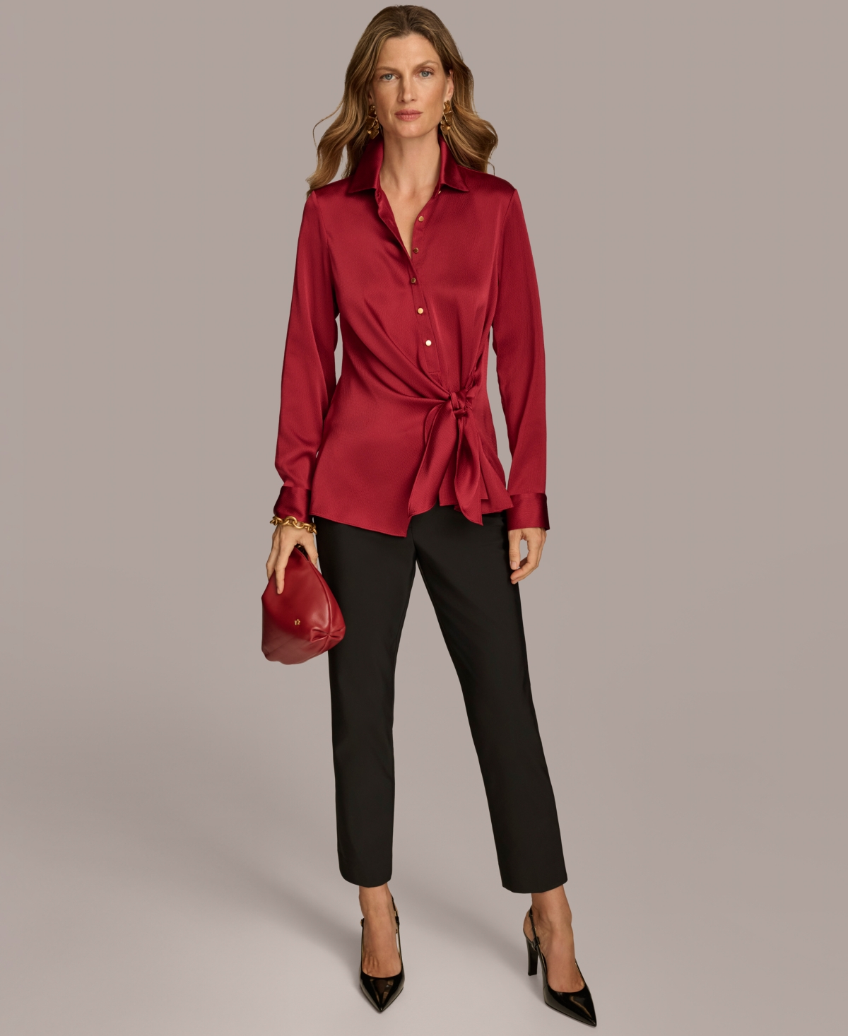 Donna Karan New York Women's Collared Tie-Waist Shirt