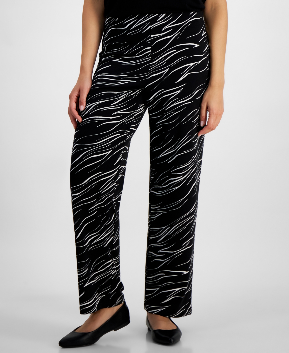 Jm Collection Petite Printed Wide-leg Pull-on Knit Pants, Created For Macy's In Deep Black