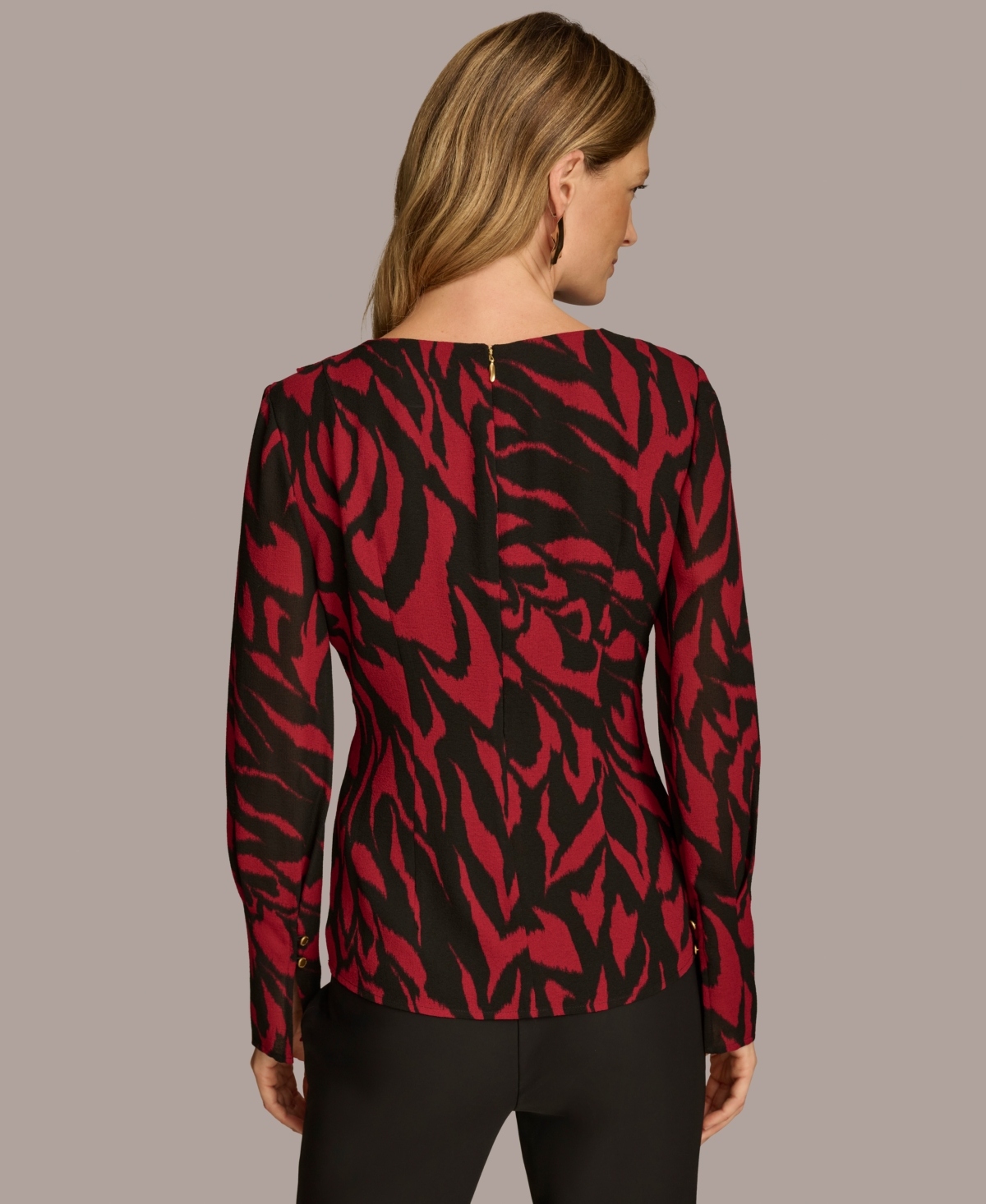 Donna Karan New York Women's Printed Drape-Front Top -Black Multi