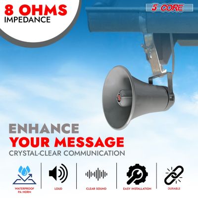5Core PA Speaker Pair 200W Bull Horn Loud Audio Indoor Outdoor Speakers System 8Ohm Reflex Megaphone - UHC 150 2Pcs