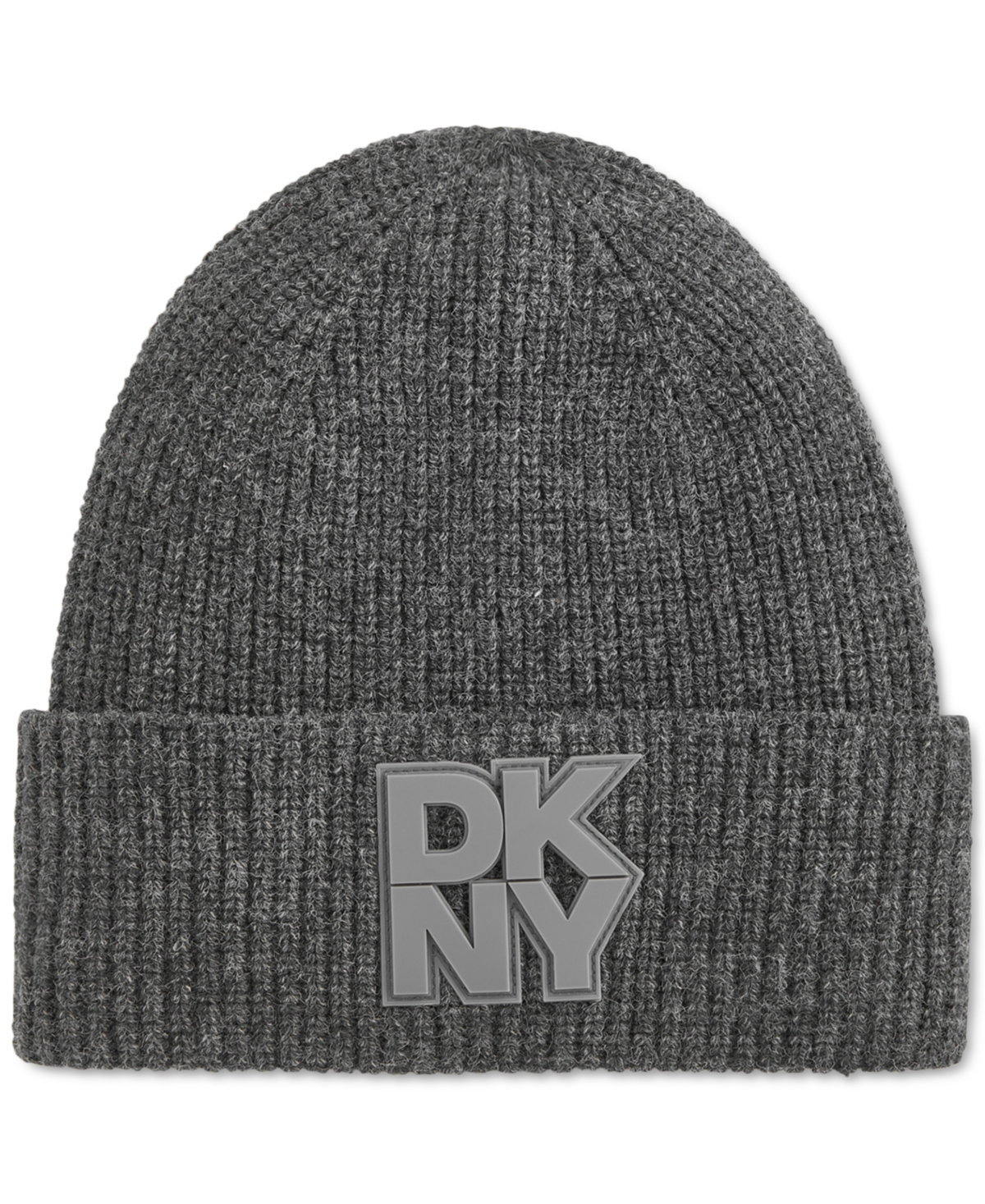 Dkny Women's Supersoft Ribbed Logo Patch Beanie In Charcoal