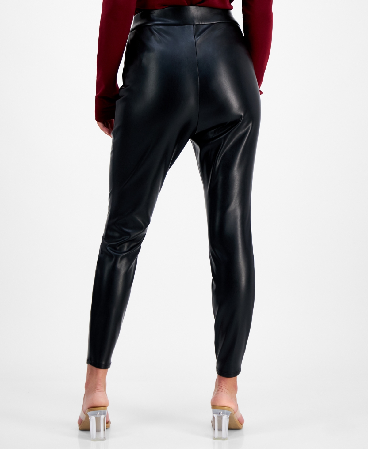 Bar Iii Women's Petite Soft Faux-leather Leggings, Created For Macy's In Deep Black