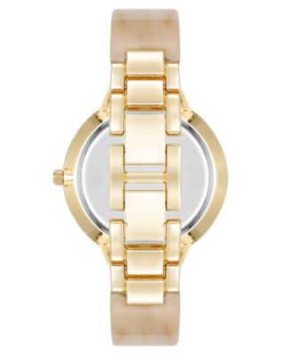 Women's Quartz Boyfriend Tan Acetate and Gold-Tone Metal Alloy Bangle Watch, 35.5mm