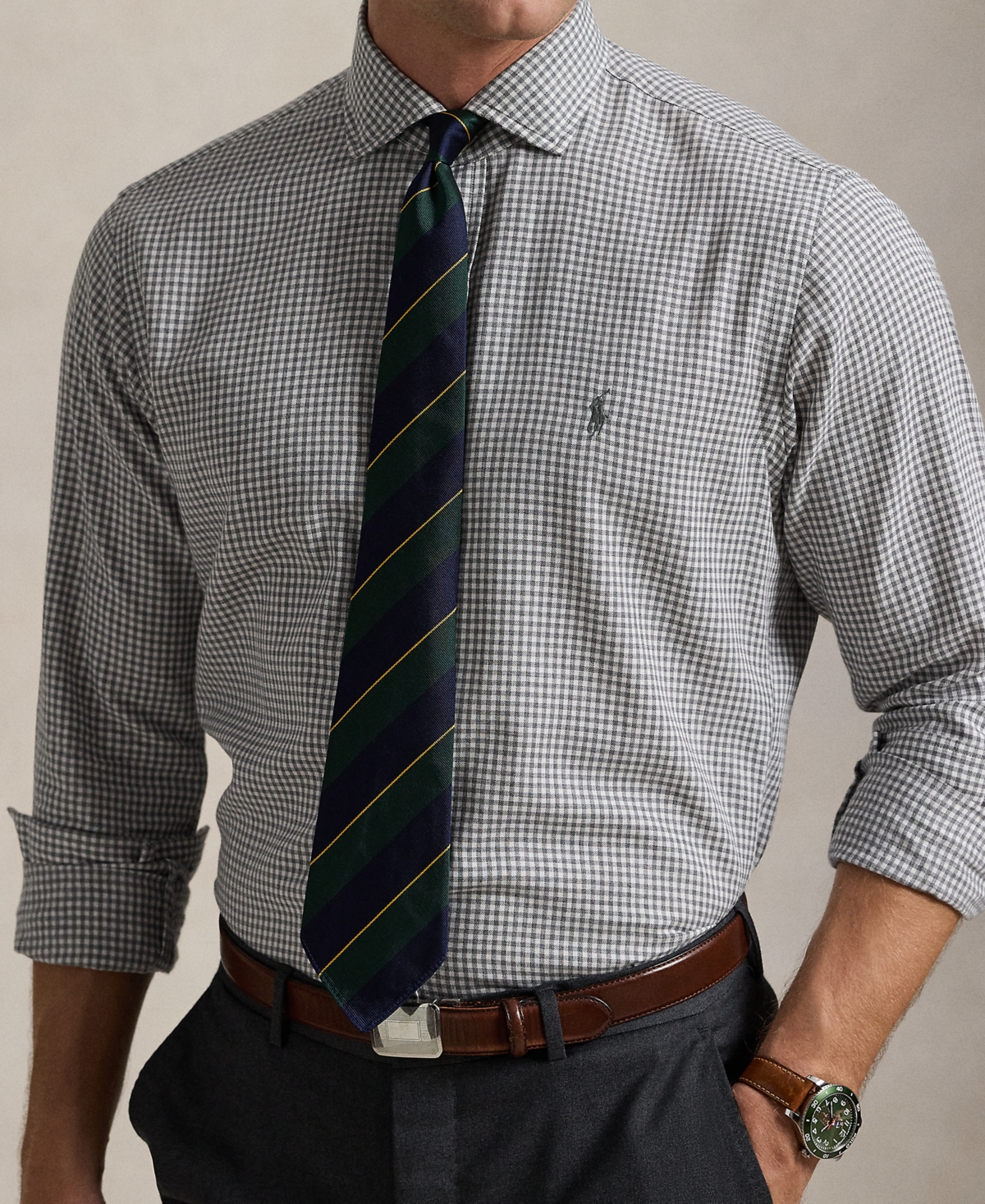 Polo Ralph Lauren Men's Classic-Fit Gingham Twill Shirt -grey