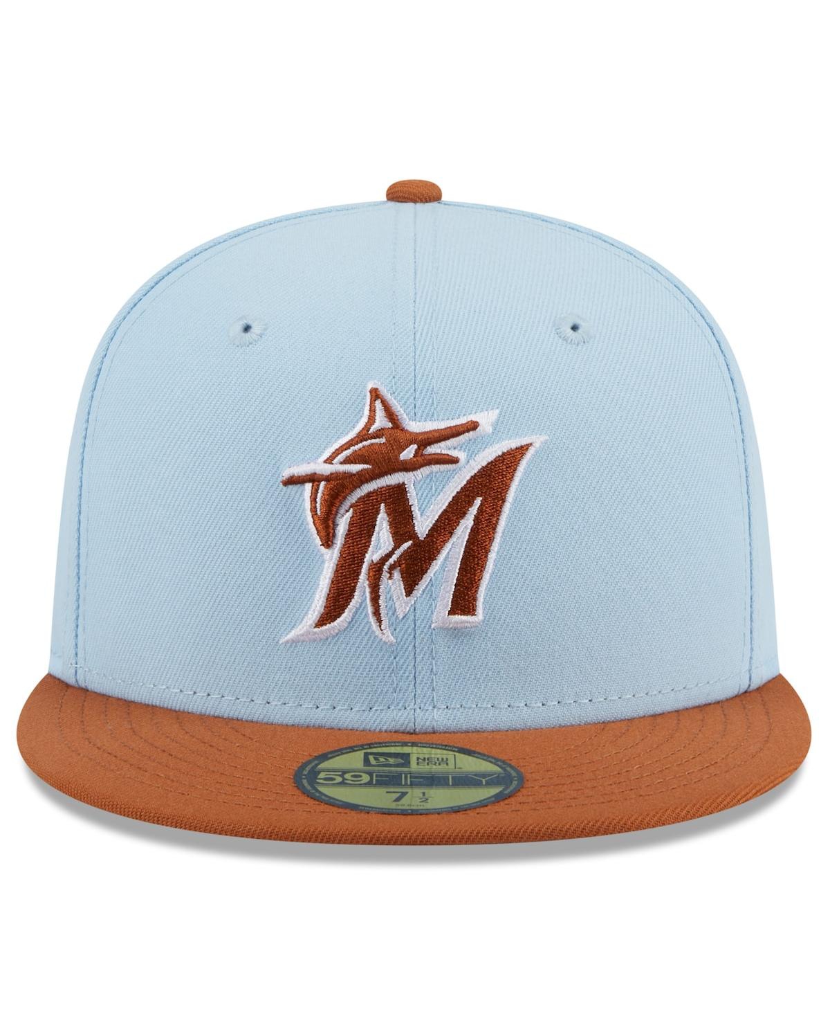 New Era Men's Light Blue/brown Miami Marlins Spring Color Basic Two-tone 59fifty Fitted Hat In Light Blue,brown