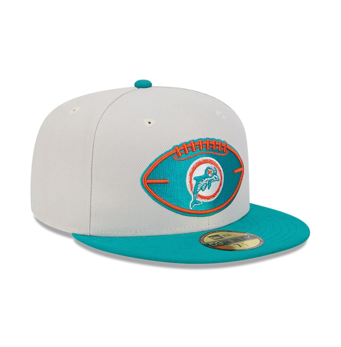 Мужская кепка New Era Stone/Aqua Miami Dolphins 2024 Sideline Historic 59FIFTY Fitted Hat — фото 4