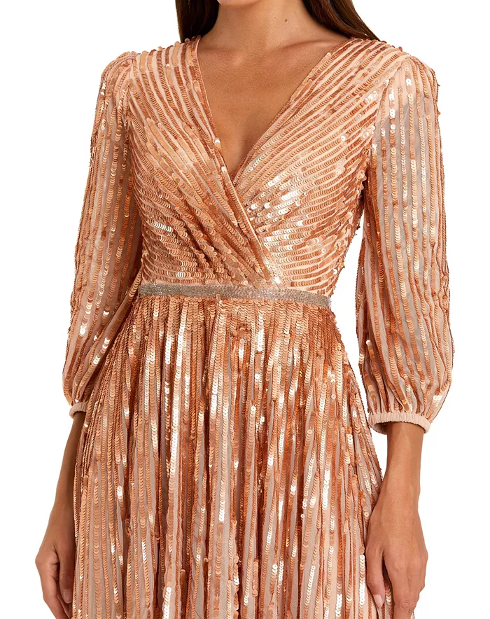 Women's Sequined Wrap Over 3/4 Sleeve Gown - thumbnail 3