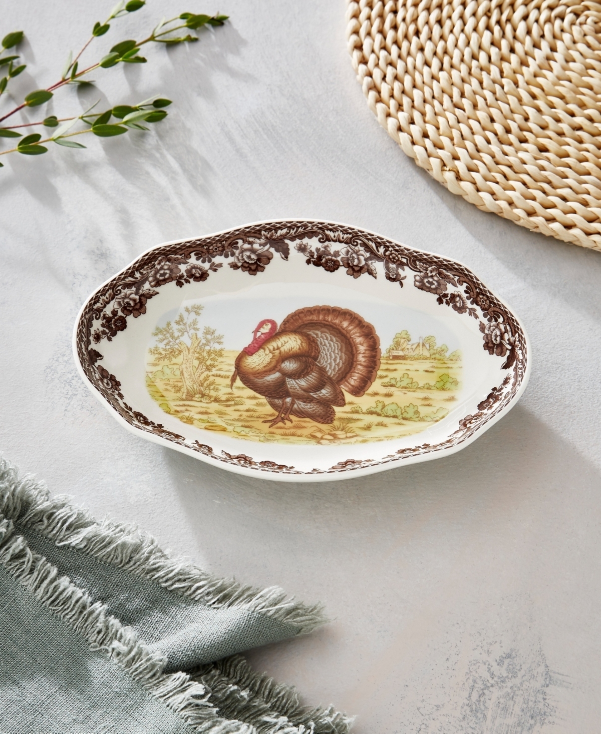 Spode Woodland Turkey Pickle Dish, Set of 2
