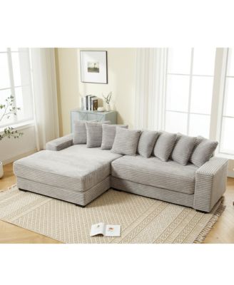 Oversized, Cozy L-Shaped Sofa with Armrests and Throw Pillows