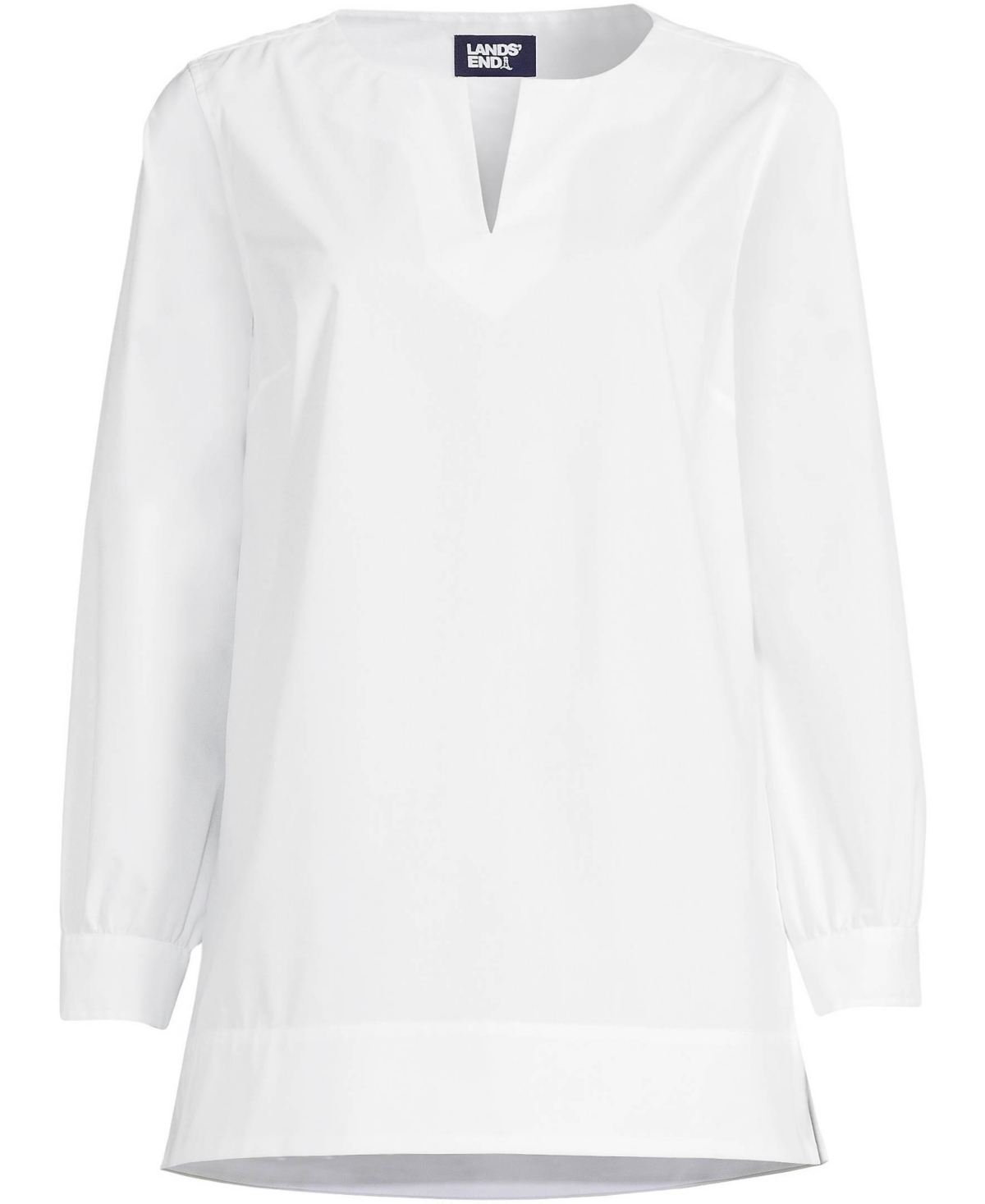 Lands' End Plus Size Stretch Broadcloth Long Sleeve Split Neck Tunic