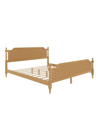King Antique Walnut Rattan Bed Frame