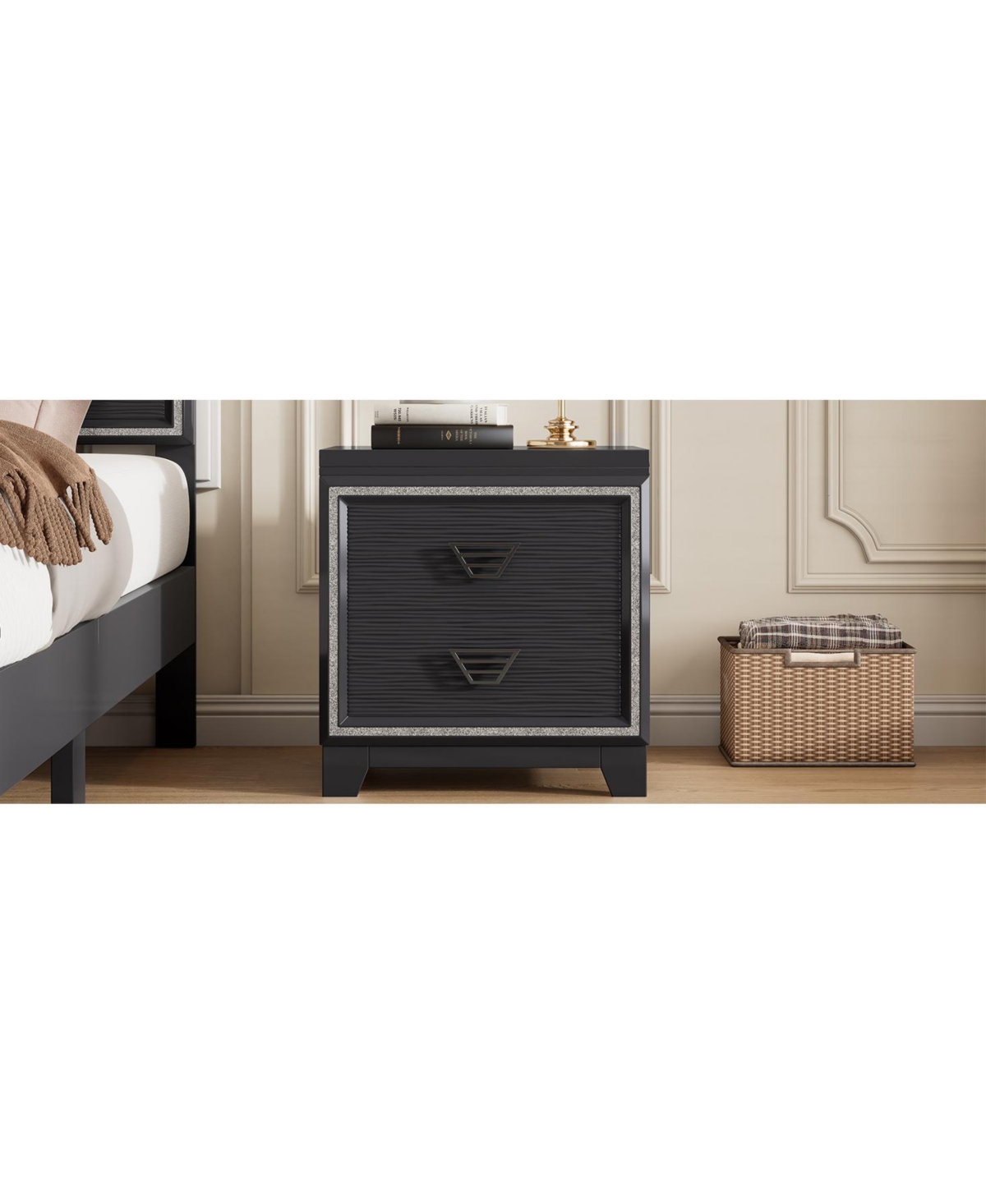 Streamdale Furniture Elegant Nightstand with Metal Handle and Sparkling Shiny Decoration