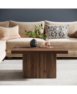 Square Coffee Table, 31.5-Inch Engineered Wood Coffee Table, Vintage Brown Center Table, Large Mid-Century Modern Cocktail Table