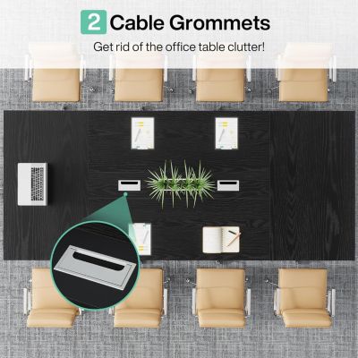 94.5-Inch Conference Table for 10 People, Industrial 8 FT Meeting Table with Two Grommets, Rectangular Podcast Training Table